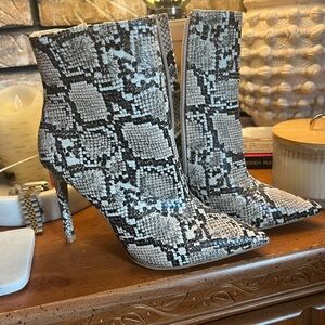 Express Black and White Snakeskin Heeled Boots